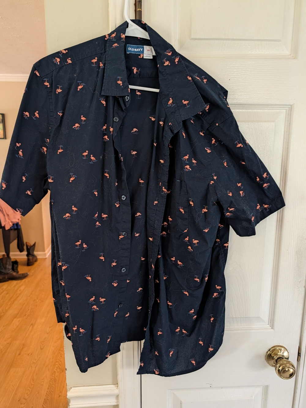 Old Navy Men’s Navy Short-Sleeve Flamingo Print Shirt
